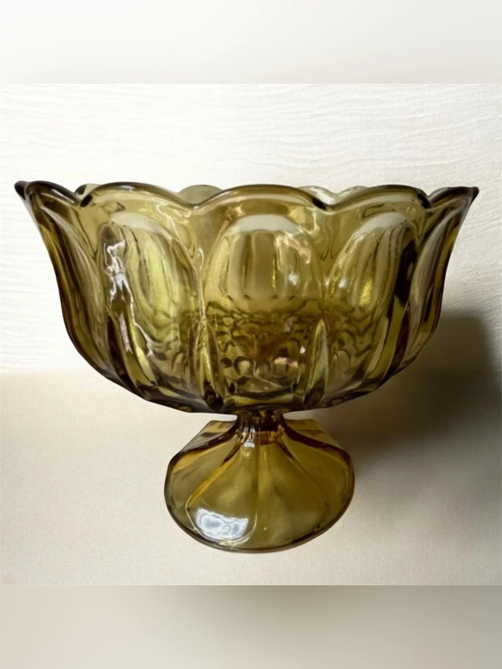 Vintage Amber Glass Pedestal Compote Bowl